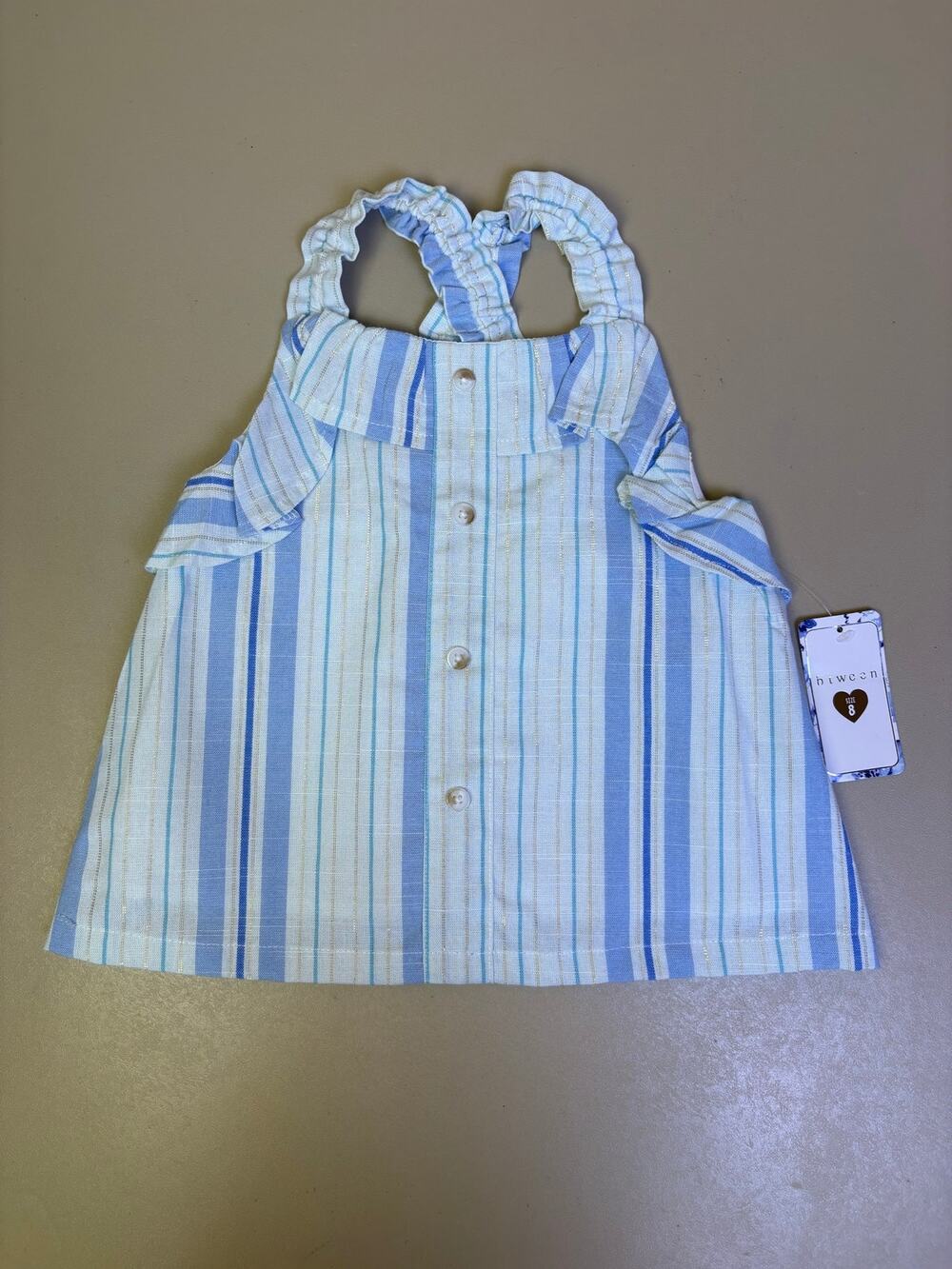 Btween Girls Blue Striped Ruffle Halter Button Front Top NWT Size 8